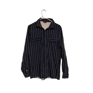 Mens BooHooMan Navy Striped Long Sleeve Button Down Top Size M
